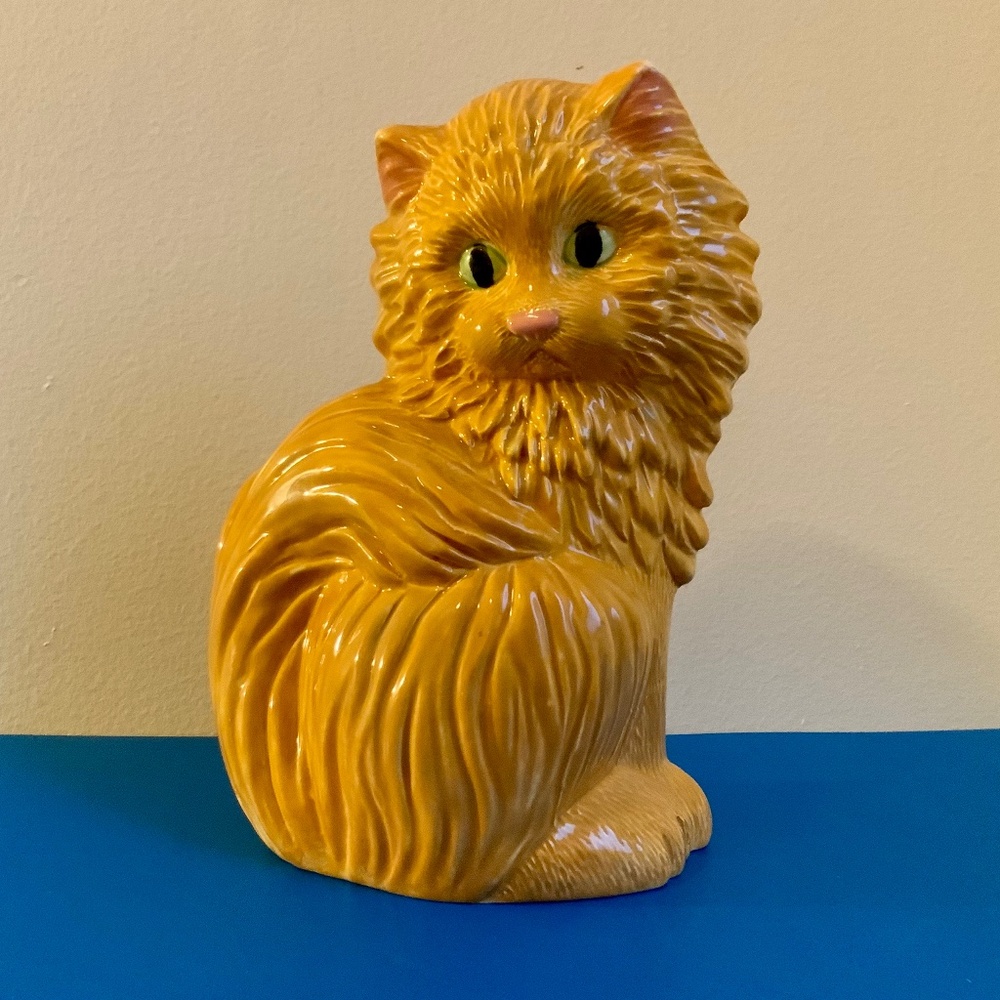 Cat - ceramic figurine. “Green eyed kitten is looking for a new home”